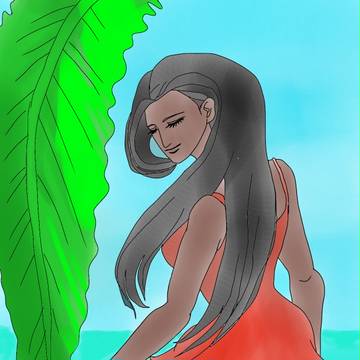 南国の少女 Beauty girl and blue ocean