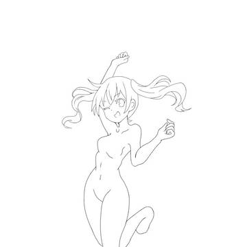 跳ねてる女の子 線画