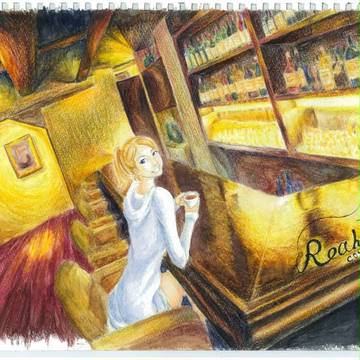 オリジナル　夜のバーのカウンター