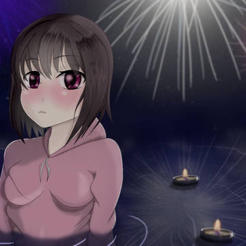 Cute girl in lake during Hanabi