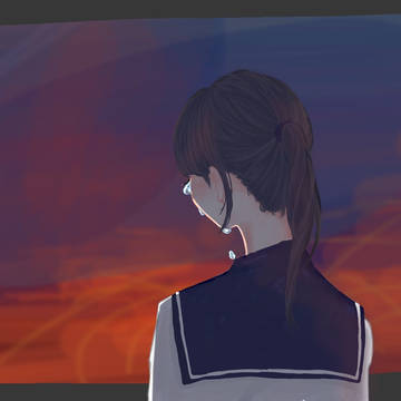 夕日と女の子