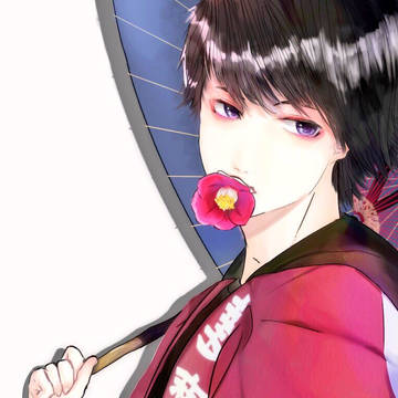 番傘と椿