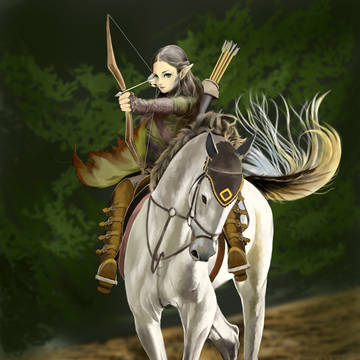 エルフが馬に乗っているところ