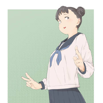 控え目ダブルピース