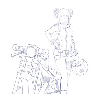 コンゴウwithバイク線画、ラフ