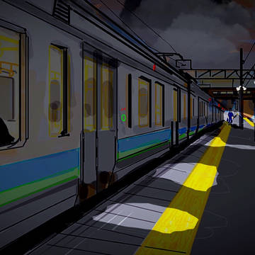 夜汽車、夜電車の高校生