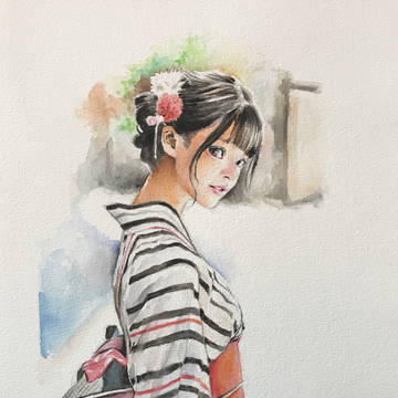 振り返る着物少女