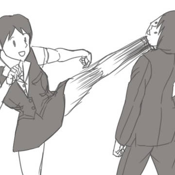 蹴りを入れる女社員