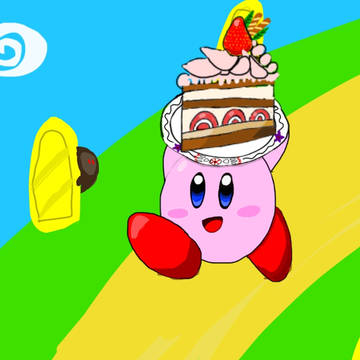 ケーキを持つカービィと…？