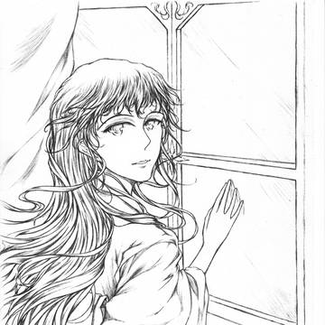 窓前の美人-線稿