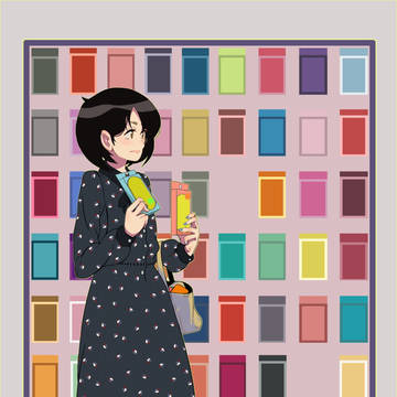鏡で服と合わせてスマホカバーを選ぶ嫁さま