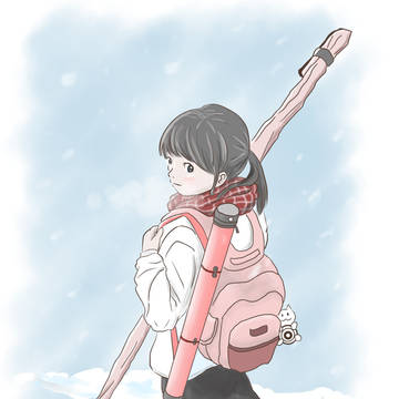 雪道の弓道少女