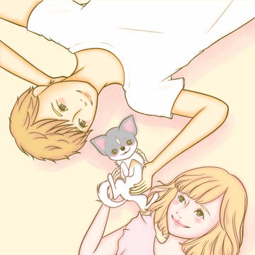 カップルと子犬