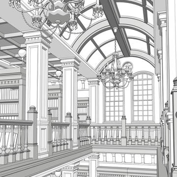 フリー素材 洋館 図書館 ABCDEF