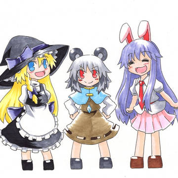 SD絵の3人(魔理沙、ナズーリン、うどんげ)