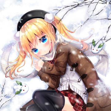 雪の上で