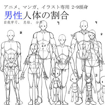 汎用型男性2-9頭身人体の割合