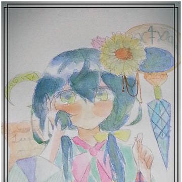 ガーベラと青