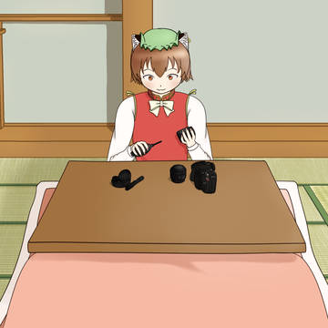 レンズのお手入れをする橙ちゃん