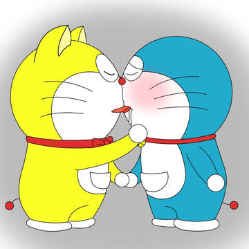 Pawaemon kissing Doraemon