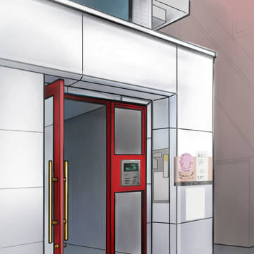 背景　赤いドアのアパート