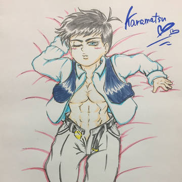 【ペン&筆ペン彩着色イラスト】松野カラ松(添い寝スタイル)。