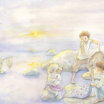 朝焼け岬の空と海の色のボタン