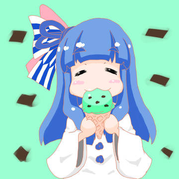 チョコミントアイスを食べる葵ちゃん