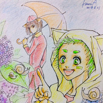 王さんとリニョさんの梅雨空散歩