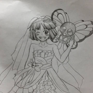 ウエディングドレスのツクシ君とバタフリー