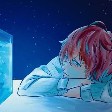 水槽を眺めるどぽ