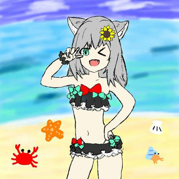銀髪猫耳少女(水着ver)