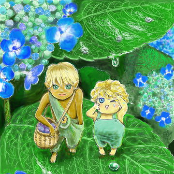 紫陽花で雨宿り