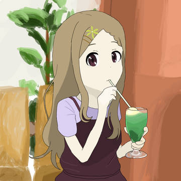メロンフロートを飲むここなちゃん