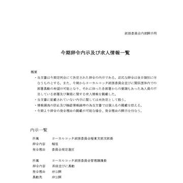 ヨーカルコッタ関連組織の人事情報