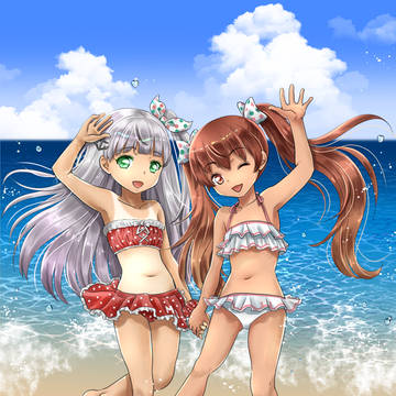 健全な水着のイタリア駆逐艦姉妹ほか