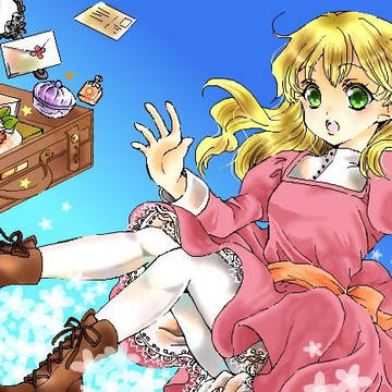 花の形をした雲に運ばれる少女