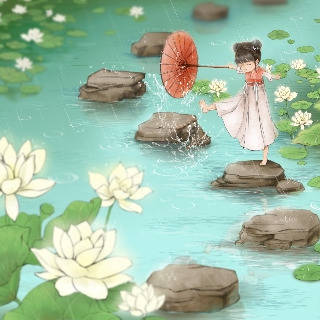 孩童池中戏水图