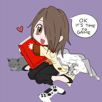 Gamer cat lady bookworm chibi