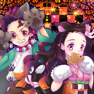 鬼滅ハロウィン★ねずニャン&オオカミたん（炭）
