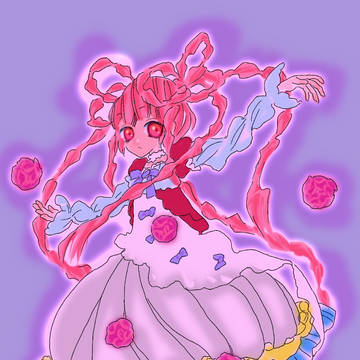 高原の薔薇で手鞠をする娘。
