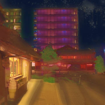 非日常的な温泉街の夜景