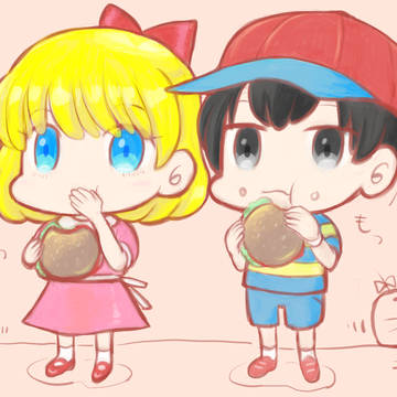 ネスさんとポーラちゃんとハンバーガー