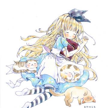 ねむねむアリス　透明水彩