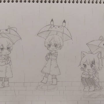 雨の中の信号機組
