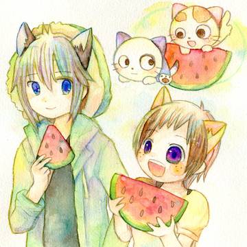 スイカと2匹