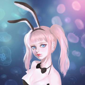 水族馆的粉头发双马尾兔女郎！