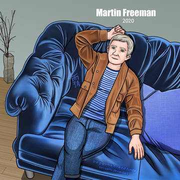 Martin on blue velvet sofa
