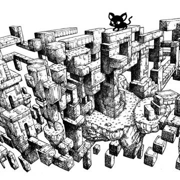 【ペン画】〜不思議な遺跡と黒ねこ #7〜