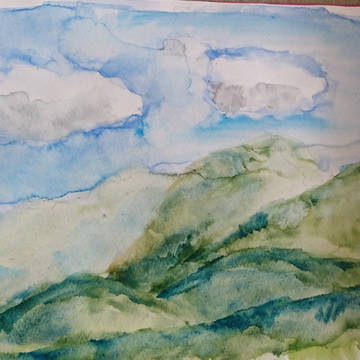 水彩画 山と空